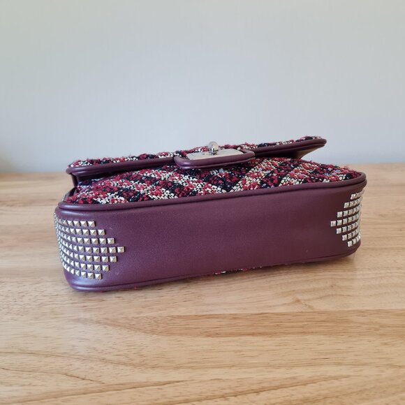 Karl Lagerfeld Agyness Tweed Crossbody Flap NWOT Convertible Wine Navy Luxury - Picture 6 of 16